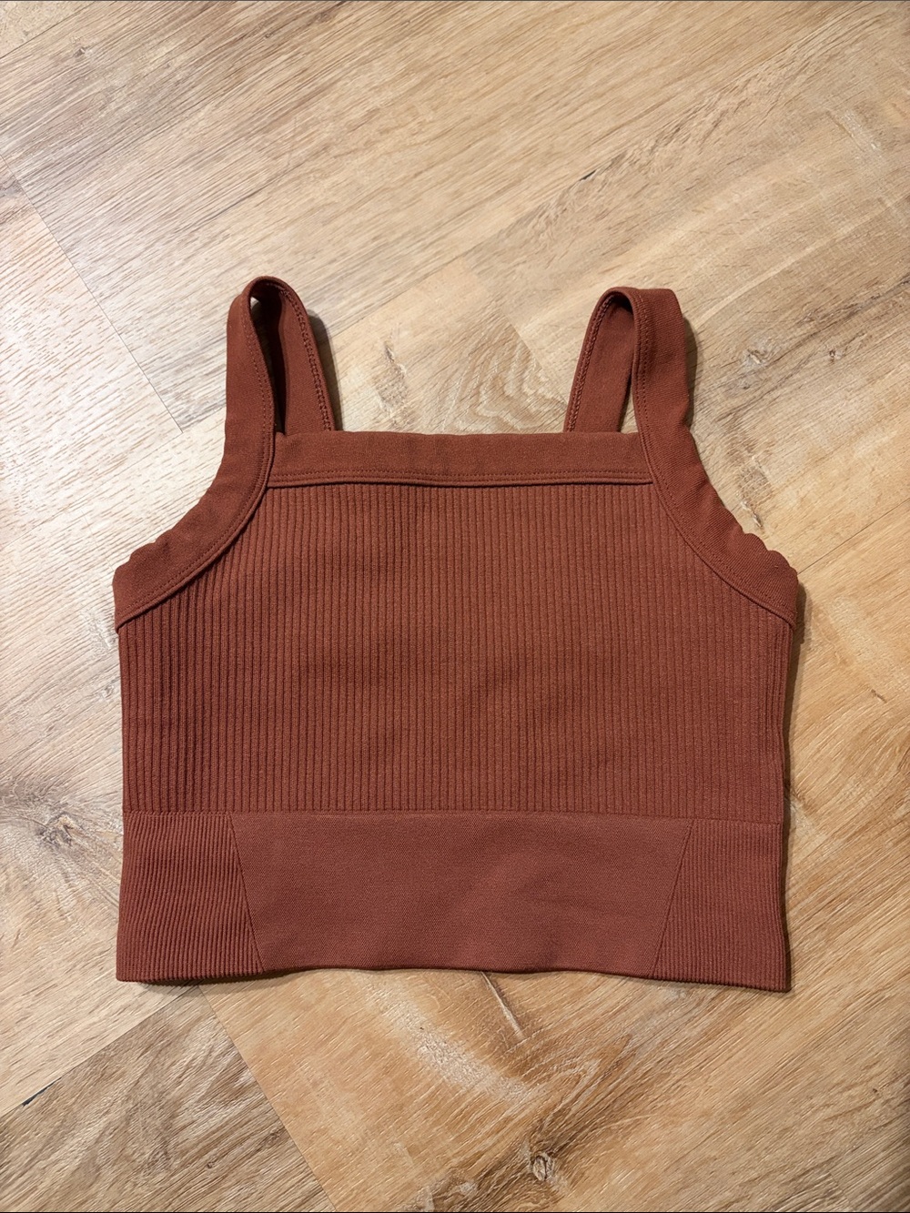 Ribbed Rust Square Neck Crop Tank Top